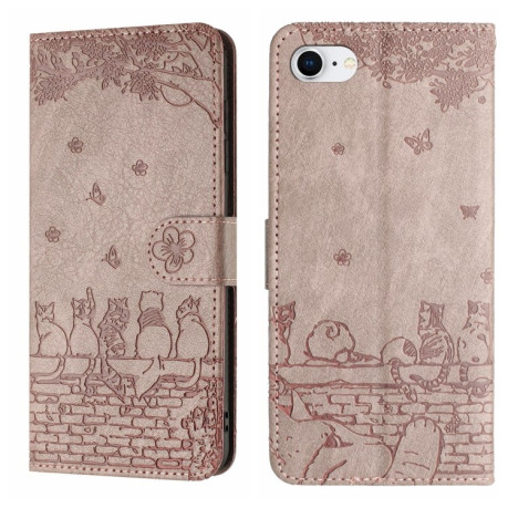 Чохол-книжка Cat Embossing Pattern на iPhone 16e - сірий