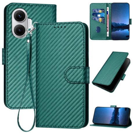 Чехол-книжка Carbon Fiber Texture на Xiaomi Poco F7 - зеленый