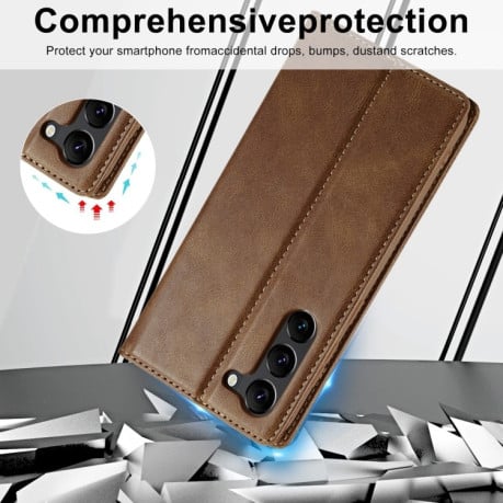 Чехол-книжка LC.IMEEKE RFID для Samsung Galaxy S23 5G - коричневый