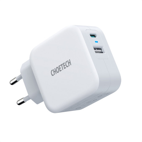 Скоростное зарядное устройство Choetech QC PD 38W 5A USB Type C + USB-A - белое