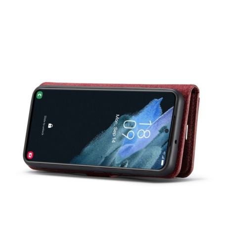 Кожаный чехол-книжка DG.MING Crazy Horse Texture на Samsung Galaxy S22 5G - красный