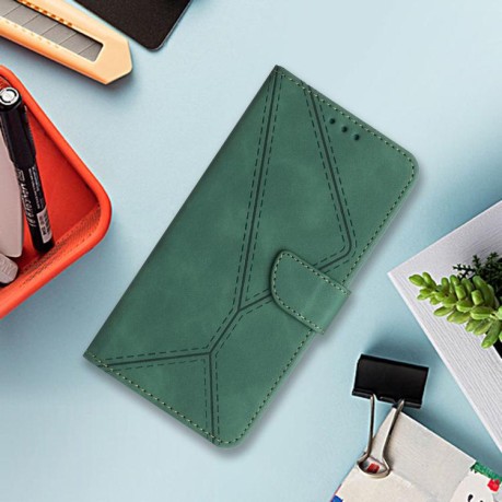 Чехол-книжка Stitching Embossed Leather для Motorola Edge 60 - зеленый