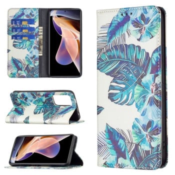 Чехол-книжка Colored Drawing Pattern Invisible для Xiaomi Redmi Note 11 Pro 5G (China)/11 Pro+ - Blue Leaf