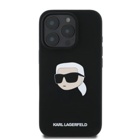 Оригінальний чохол Karl Lagerfeld Silicone Karl Head Print MagSafe для iPhone 16 Pro - black