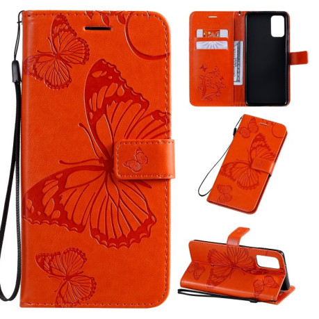 Чехол-книжка Pressed Printing Butterfly Pattern на Samsung Galaxy S20 Ultra-оранжевый