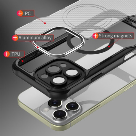 Ударозахисний чохол Carbon Fiber Texture MagSafe Translucent на iPhone 16 Pro Max - синій