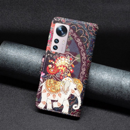 Чехол-книжка Colored Drawing Series на Xiaomi Mi 12 - Flowers Elephant