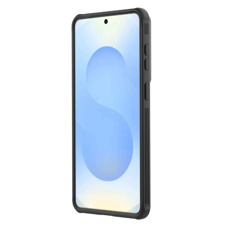 Противоударный чехол NILLKIN Black Mirror Series со шторкой на камеры на Samsung Galaxy S26+ 5G — прозрачный чёрный