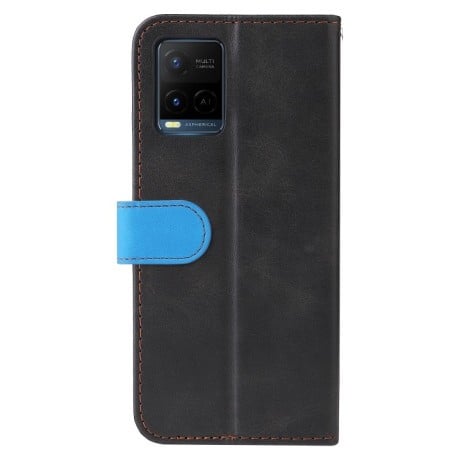 Чехол-книжка Stitching-Color Horizontal Flip Leather для Vivo Y21 / Y21s / Y33s - синий