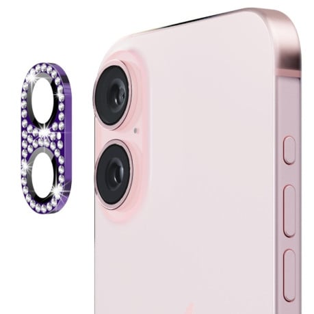 Захисне скло на камеру ENKAY Hat-Prince Blink Diamond Camera Lens Aluminium Alloy для iPhone 16 / 16 Plus - фіолетове