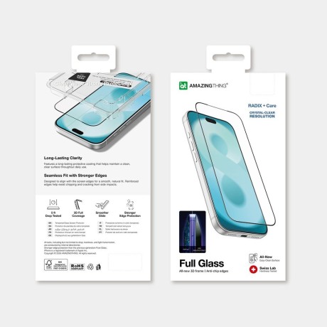 Оригінальне захисне скло AmazingThing Radix +Care Full Glass з рамкою для iPhone 18 Pro Max — прозоре