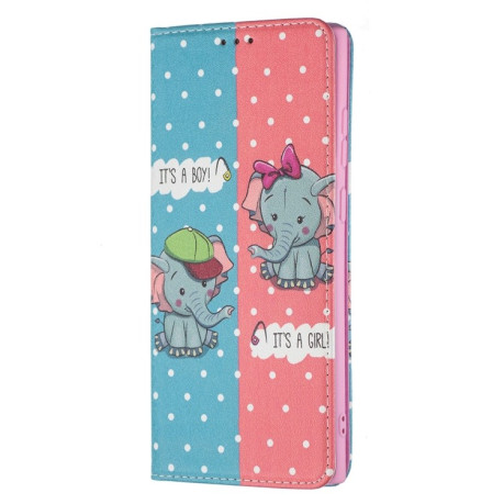 Чехол-книжка Colored Drawing Pattern Invisible для Samsung Galaxy S22 Ultra 5G - Elephant