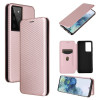 Чехол-книжка Carbon Fiber Texture на Samsung Galaxy S21 Ultra - розовый