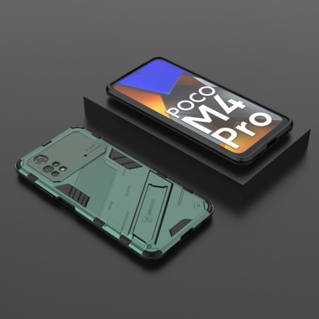 Противоударный чехол Punk Armor для Xiaomi Poco M4 Pro 4G - зеленый