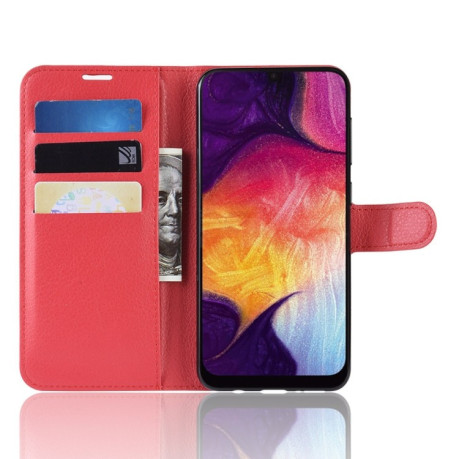 Кожаный чехол- книжка Litchi Texture Samsung Galaxy A50/A30s/A50s- красный