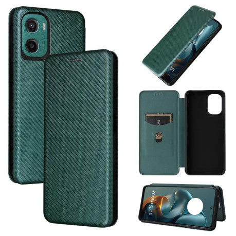 Чехол-книжка Carbon Fiber Texture на Motorola Moto G05 / E15 - зеленый