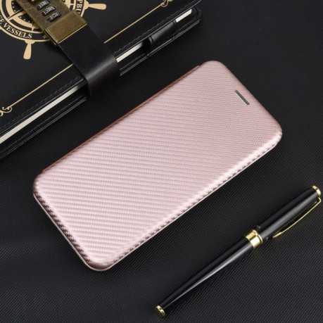 Чехол-книжка Carbon Fiber Texture на iPhone 12 Mini - розовый