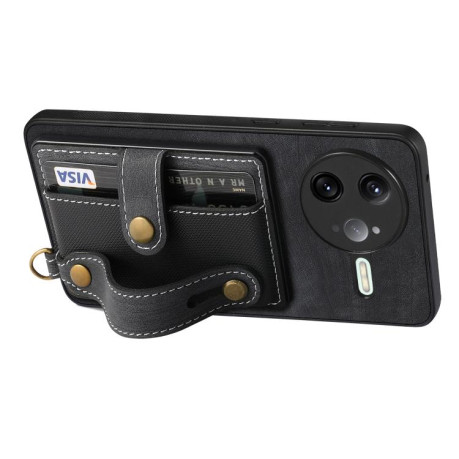 Противоударный чехол Retro Cross Wristband Wallet Leather для Xiaomi Poco F7 Ultra - черный