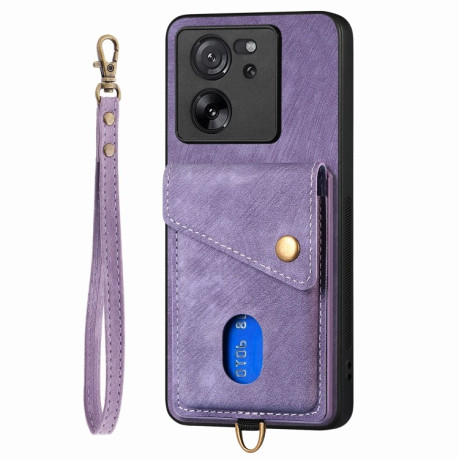 Противоударный чехол Retro Card Wallet Fold Leatherна для Xiaomi 13T / 13T Pro - фиолетовый