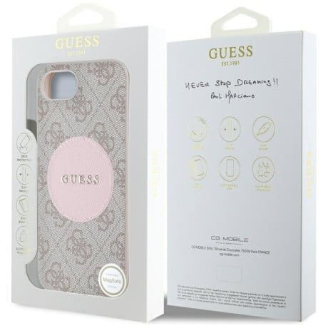 Оригинальный чехол Guess 4G Circle Classic MagSafe для iPhone 16e - Pink
