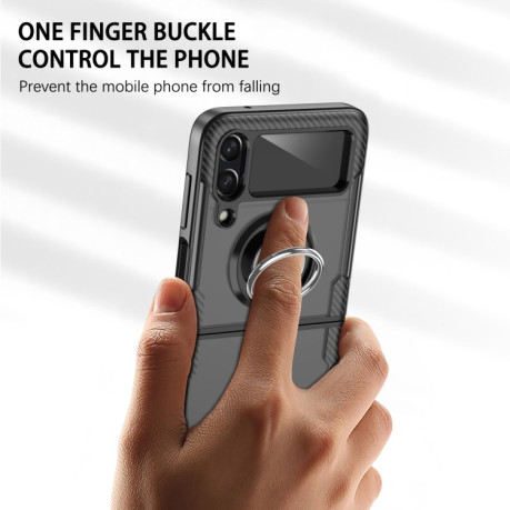 Противоударный чехол Acrylic Ring Holder на Samsung Galaxy  Flip4  - черно-серебристый