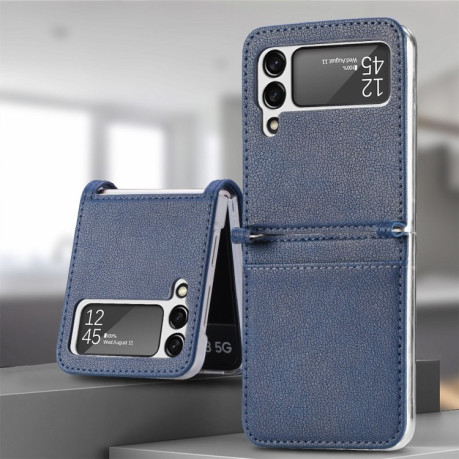 Противоударный чехол Litchi Pattern Folding для Samsung Galaxy Z Flip3 5G - синий