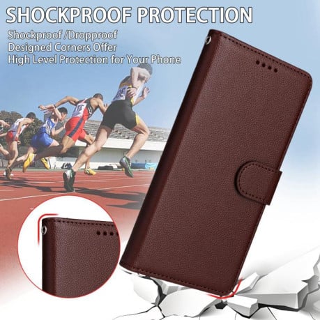 Чохол-книжка з текстурою Litchi RFID Blocking 3-Card Wallet Leather на Xiaomi Redmi Note 15 4G / 5G /Poco M8 164mm — коричневий