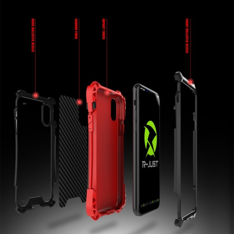 Противоударный металлический чехол R-JUST AMIRA Metal на iPhone XS/X - черно-красный