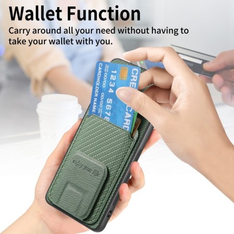 Противоударный чехол Carbon Fiber Card Bag для OPPO A38 4G / A18 4G - зеленый
