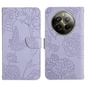 Чехол-книжка HT03 Skin Feel Butterfly Embossed для Realme 12+ 5G/12 4G/13 4G  - фиолетовый