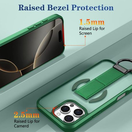 Ударостійкий чохол Skin-Friendly D-Ring Holder Magnetic з магнітним кільцем для iPhone 16 Pro Max — зелений