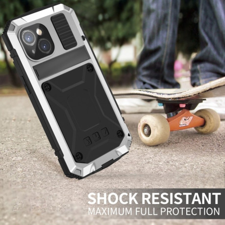 Протиударний металевий чохол R-JUST Dustproof на iPhone 15 Plus - сріблястий.