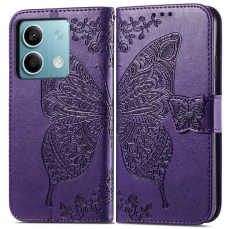 Чохол-книжка Butterfly Love Flower Embossed для Xiaomi Redmi Note 13 5G - фіолетовий