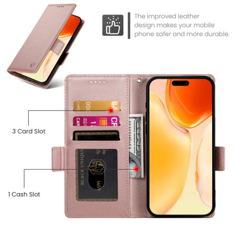 Чехол-книжка Side Buckle Magnetic Frosted Leather для iPhone 16 Plus - розовое золото