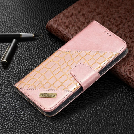 Чехол-книжка Matching Color Crocodile Texture на Samsung Galaxy A52/A52s - розовое золото