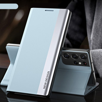 Чехол-книжка Electroplated Ultra-Thin для Samsung Galaxy S23 Ultra 5G - голубой