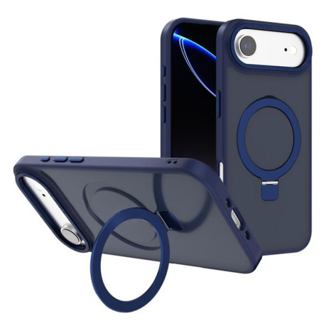 Противоударный чехол Kalebol Metal Lens Frame MagSafe Holder Frosted для iPhone Air - синий