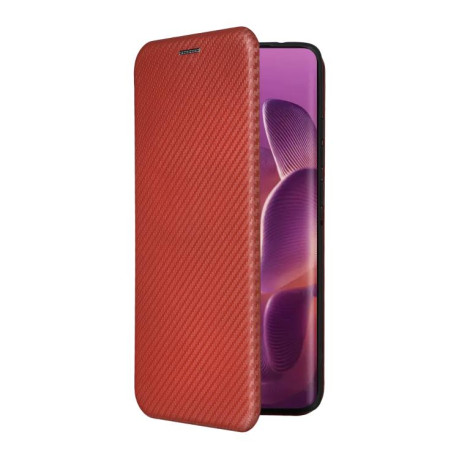 Чехол-книжка Carbon Fiber Texture на Motorola Edge 60 Pro - коричневый