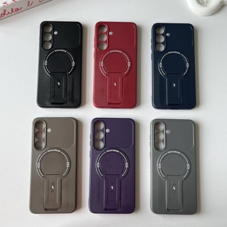 Противоударный чехол Carbon Fiber Texture (MagSafe) на Samsung Galaxy S25 FE 5G - черный