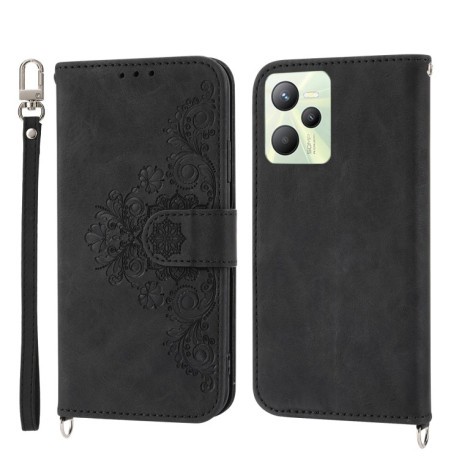 Чехол-книжка Skin-feel Flowers Embossed для OPPO Reno 8 4G/5G - черный