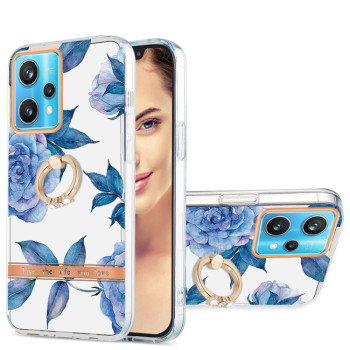 Противоударный чехол Ring IMD Flowers для Realme 9 Pro Plus 5G - Blue Peony