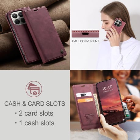 Чехол-книжка CaseMe-013 многофункциональный с кармашком на карт на Xiaomi 15T Pro - красный