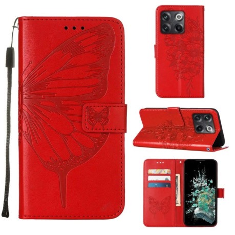 Чохол-книжка Embossed Butterfly для OnePlus 10T 5G/Ace Pro - червоний