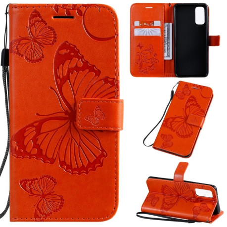 Чехол-книжка Pressed Printing Butterfly Pattern на Samsung Galaxy S20 -оранжевый