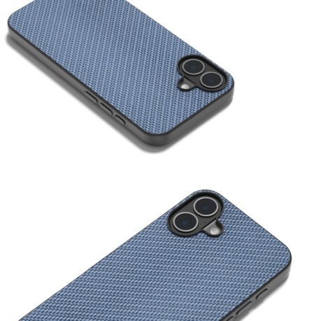 Ударозащитный чехол Carbon Fiber Texture Protective на iPhone 16 Plus - голубой