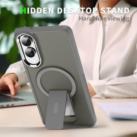 Противоударный чехол Acrylic Hybrid TPU MagSafe Holder для Samsung Galaxy S25 Edge 5G - серый