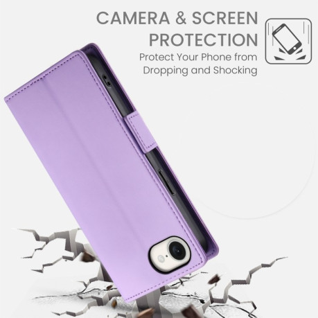Чехол-книжка Side Buckle Magnetic Frosted Leather для iPhone 16e - фиолетовый