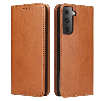 Кожаный чехол-книжка Fierre Shann Genuine leather на Samsung Galaxy S21 - коричневый