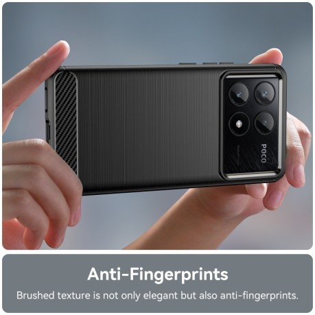 Противоударный чехол Brushed Texture Carbon Fiber на Xiaomi Poco X6 Pro 5G - черный