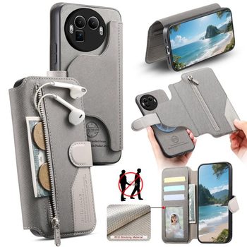 Чохол-книжка Twill Fabric з MagSafe RFID+кишеня на Realme GT 8 Pro — сірий